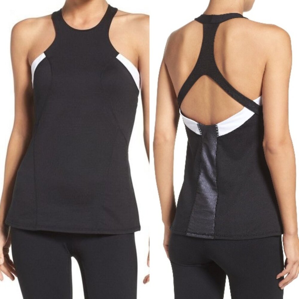 Zella Workout Tank Top Black & White Racerback Built-in Bra